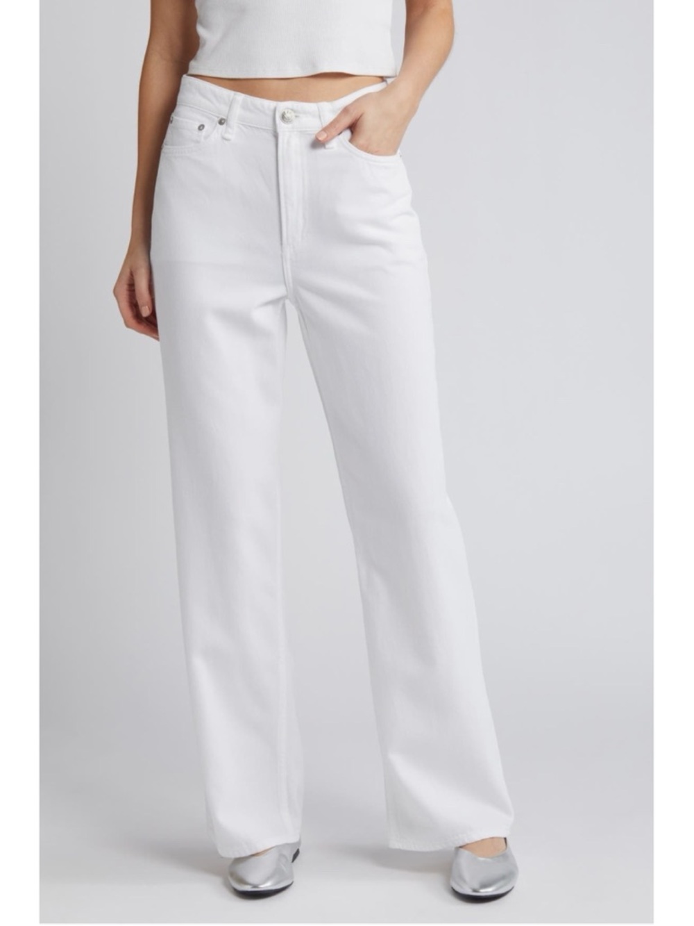 Rag & Bone Logan Featherweight Mid-Rise Wide-Leg Jeans White 27